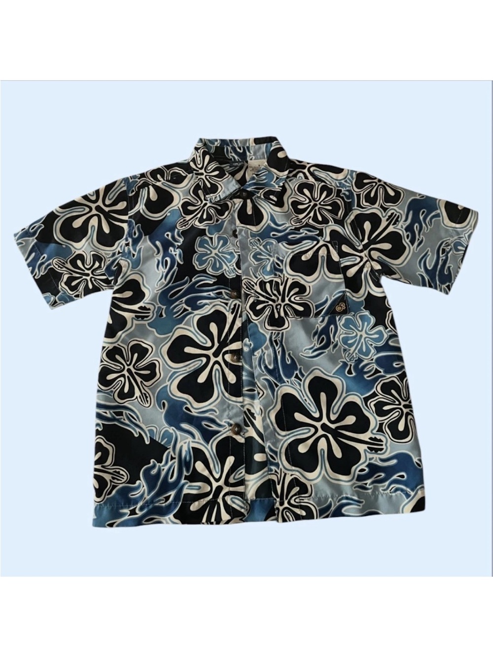 OP Ocean Pacific Boys Size 6 Blue White Floral Tropical Button down collar Shirt